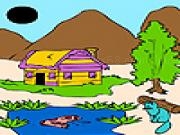 Play Frog and cat in the village coloring