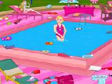 Play Barbie pool party cleaning