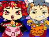 Play Trick or treat vampgirl and wereboy halloween coloring